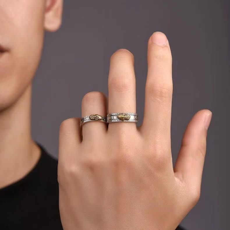 Bague PiXiu Om Mani Padme Hum Sutra du Cœur Chance Richesse Couple