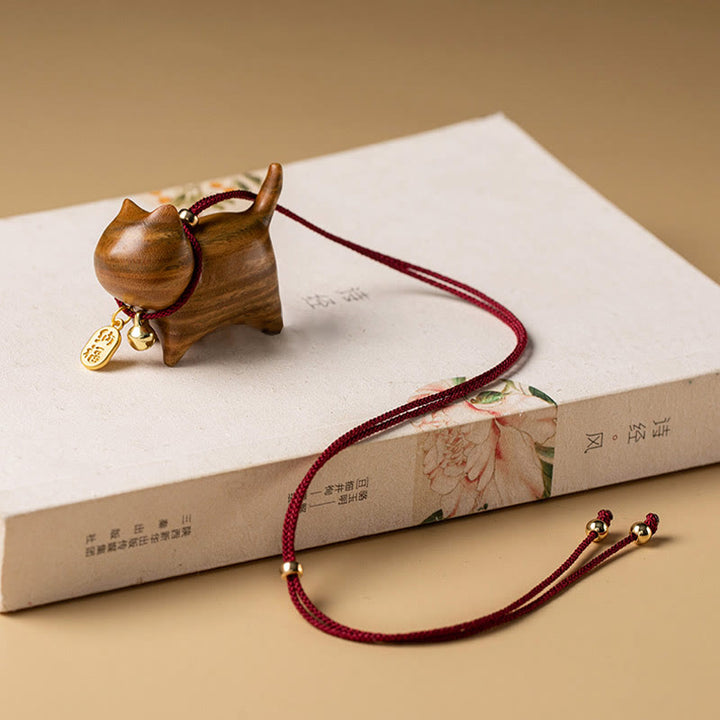 Buddha Stones d'ébène Bois de santal vert Chat porte-bonheur Fu Personnage Cloche de fortune porte-bonheur Décoration suspendue pour voiture - image 15