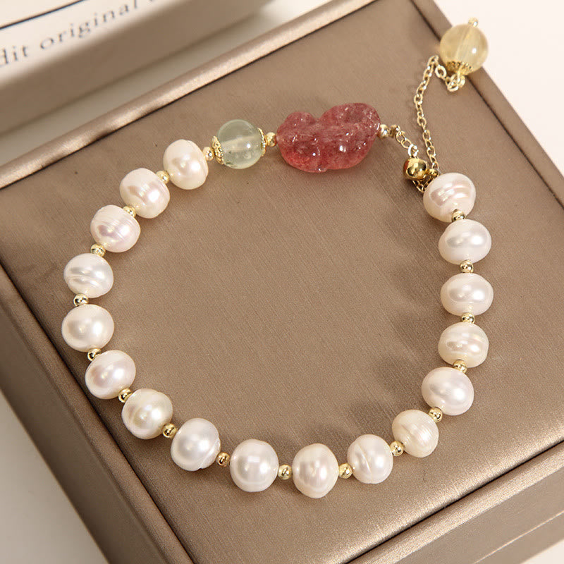 Bracelet à breloques PiXiu Optimism en perles naturelles et quartz fraise de Buddha Stones - image 1