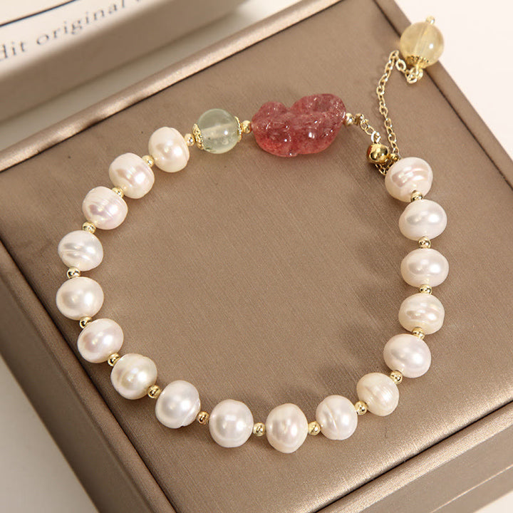 Bracelet à breloques PiXiu Optimism en perles naturelles et quartz fraise de Buddha Stones - image 1