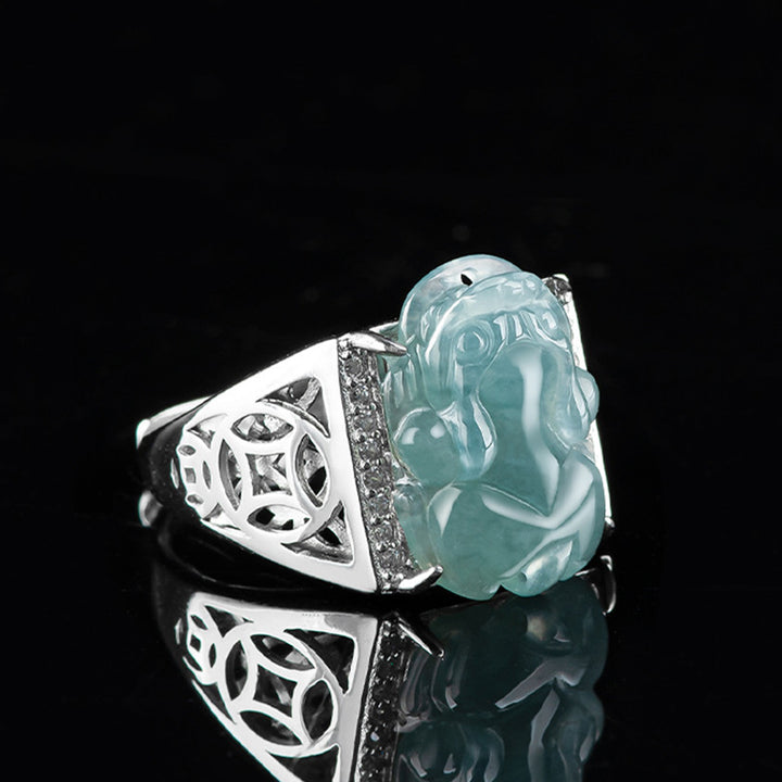 Bague porte-bonheur en jade PiXiu Fengshui en argent sterling 925 Buddha Stones