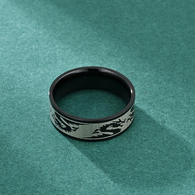 Buddha Stones Dragon Sculpté Protection Force Bague acier titane