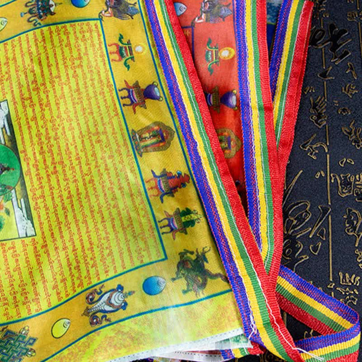 Buddha Stones Drapeau de prière extérieur tibétain à cinq couleurs représentant le Bouddha du Cheval de Vent et Tara, symbole de guérison et de bon augure - image 6