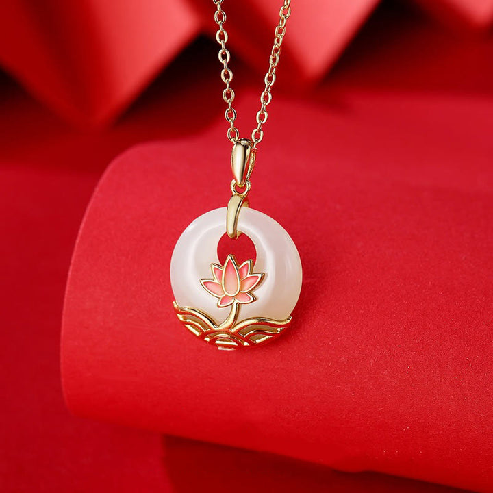 Buddha Stones en argent sterling 925 et jade blanc Hetian avec fleur de lotus et bénédiction - Jade blanc de Hetian (Protection ♥ Bonheur) - image 0