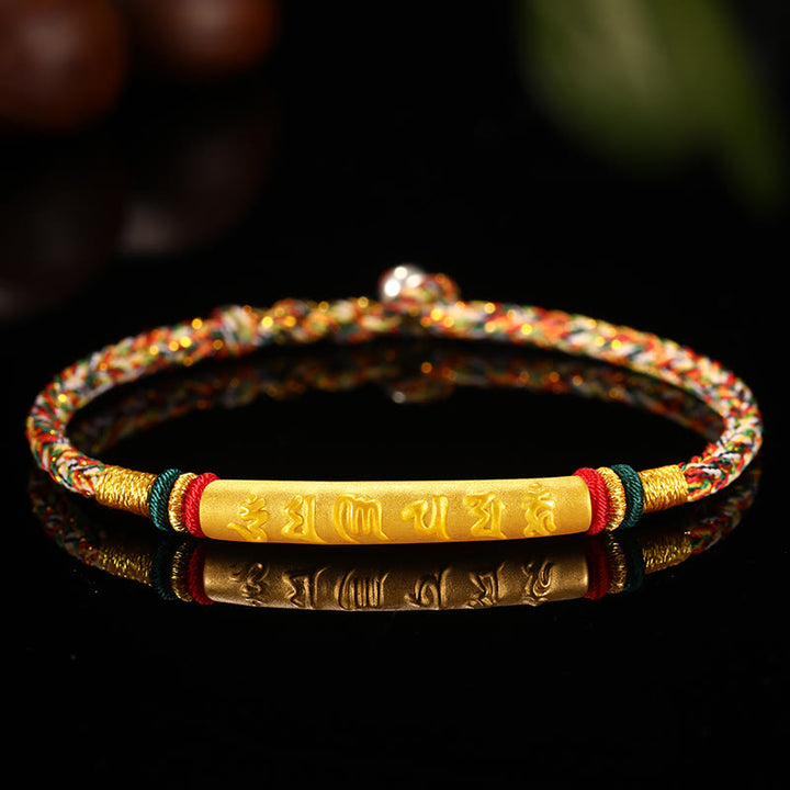 Bracelet tressé à huit fils en or 999 tibétain avec Buddha Stones Om Mani Padme Hum, fabriqué à la main, avec nœud de paix et porte-bonheur