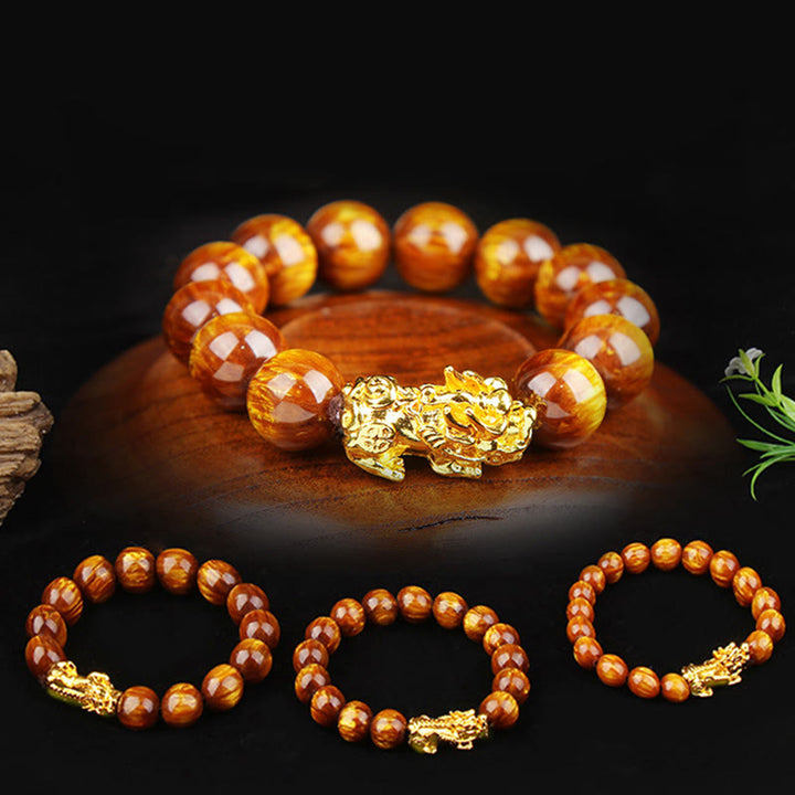 Bracelet Pixiu abondant en œil de tigre doré et Buddha Stones