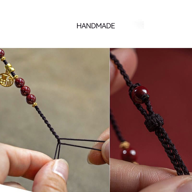 Bracelet tressé avec breloque et bénédiction en perles de cinabre et Buddha Stones