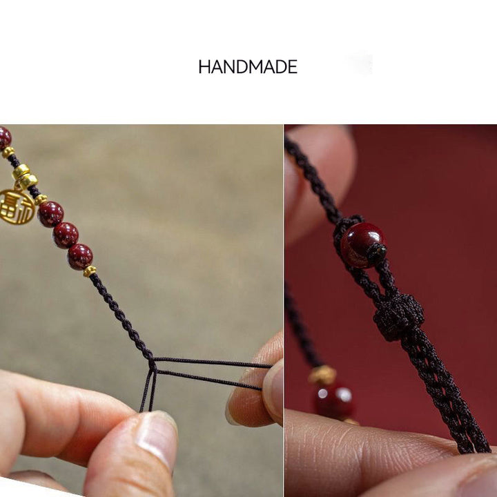 Bracelet tressé avec breloque et bénédiction en perles de cinabre et Buddha Stones