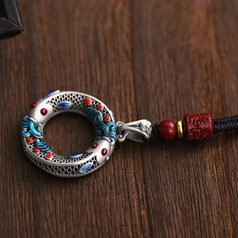 Collier pendentif en cuivre avec boucle de paix et poisson Koi en Buddha Stones