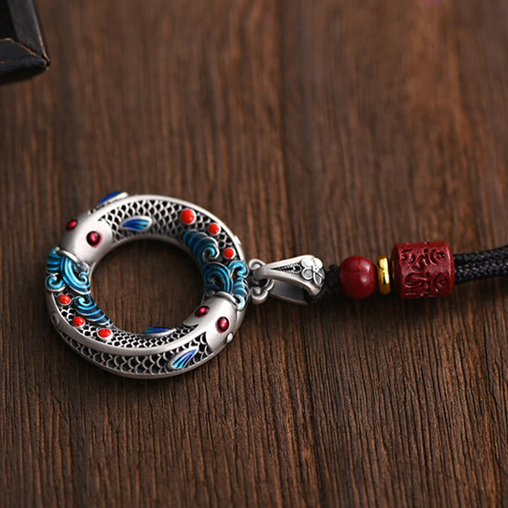 Collier pendentif en cuivre avec boucle de paix et poisson Koi en Buddha Stones