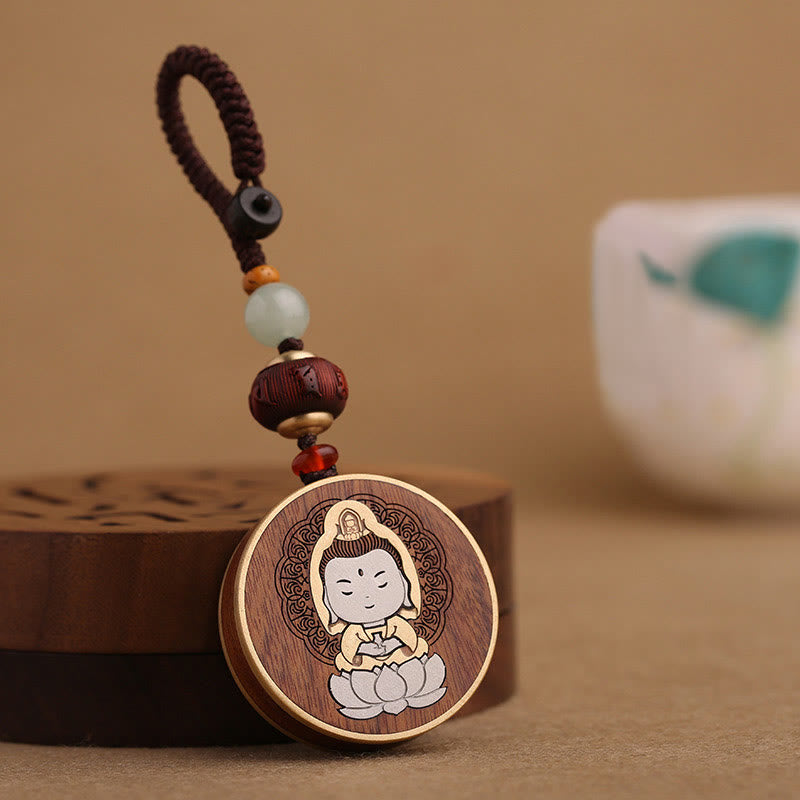 Porte-clés de voiture en bois d'ébène, Buddha Stones , bois de rose, Avalokitesvara Om Mani Padme Hum, décoration
