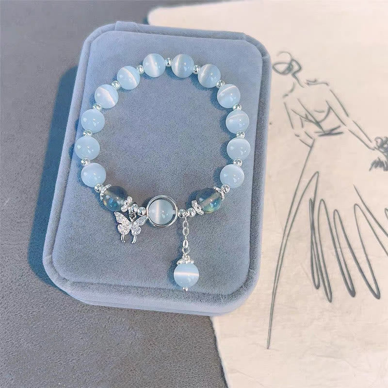 Bracelet de soutien à breloques en forme d'étoile, de papillon et de pierre de lune avec œil de chat et Buddha Stones