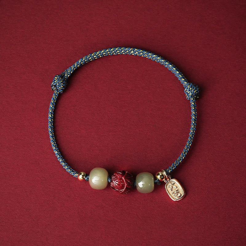 Bracelet en corde fait main en jade Hetian plaqué or 14 carats avec lotus porte-bonheur de Buddha Stones - Corde bleue (tour de poignet 13-18 cm) - image 7
