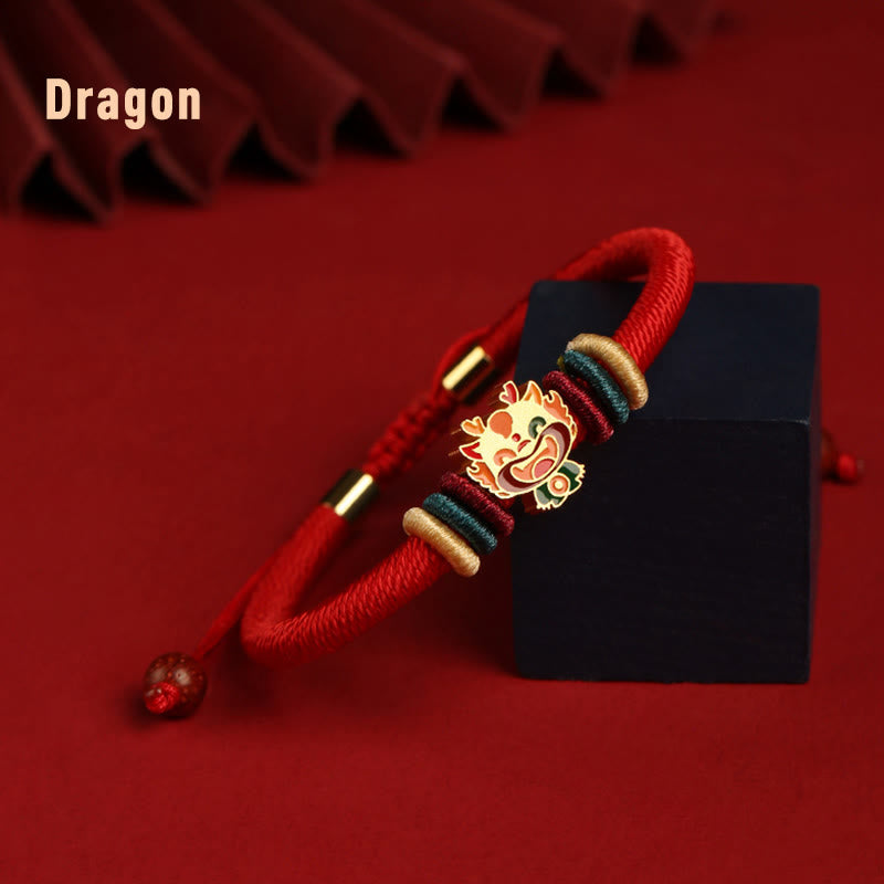 Bracelet tressé rouge en argent sterling 925 fait main avec Buddha Stones Année du Dragon, joli signe du zodiaque chinois