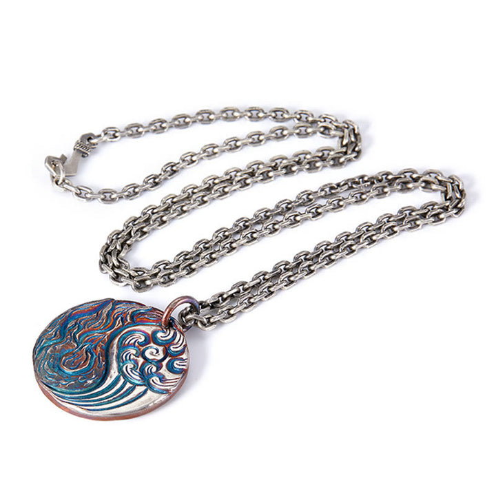 Collier pendentif équilibre Yin Yang eau et feu en argent sterling 990 avec Buddha Stones - image 12