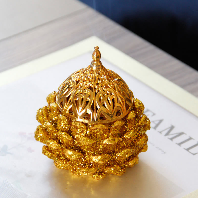 Mini brûleur d'encens à motif de pomme de pin doré pour rituels spirituels, décoration de table pour la maison