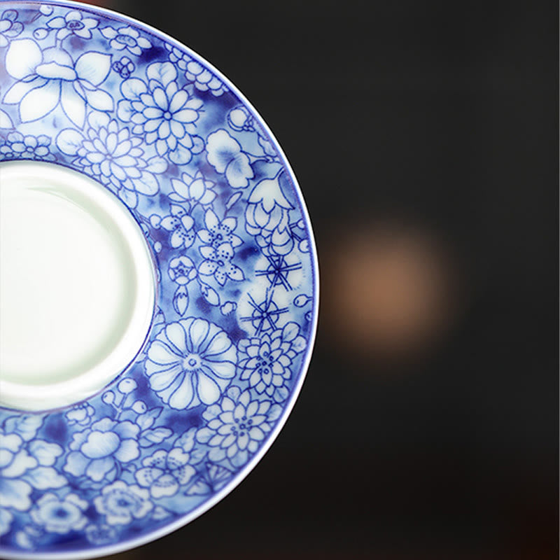 Tasse à thé et soucoupe en porcelaine bleue et blanche vintage en céramique Gaiwan Sancai Kung Fu avec couvercle