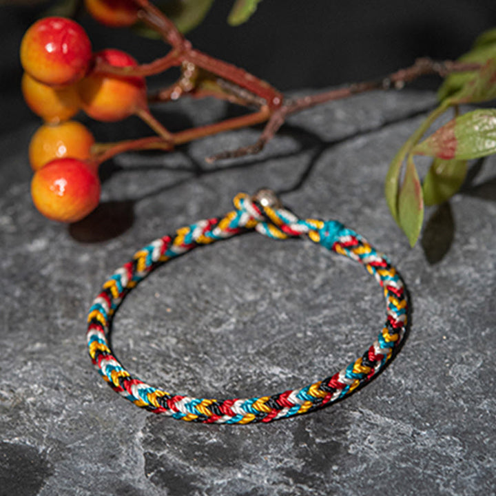 Bracelet tressé de protection en fil de cinq couleurs fait main avec Buddha Stones au Tibet - image 4
