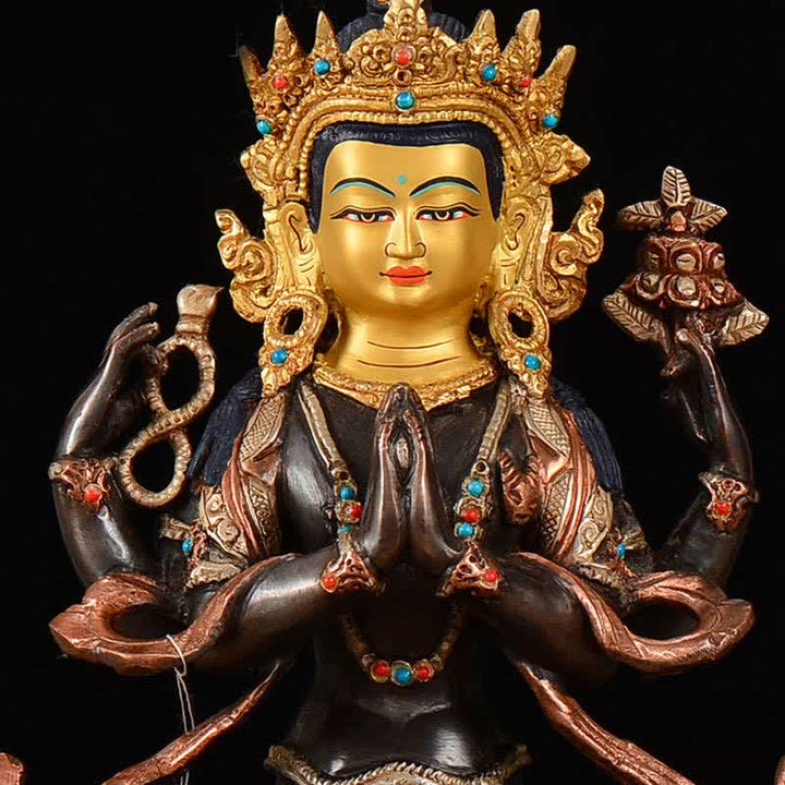 Statue décorative en cuivre de protection à quatre bras du Bodhisattva Chenrezig Avalokitesvara - image 7