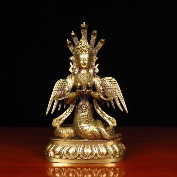 Statue décorative en cuivre de protection de la fée serpent Bodhisattva Nuwa