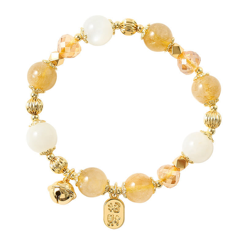 Bracelet porte-bonheur en quartz rutile doré plaqué or 14 carats de Buddha Stones