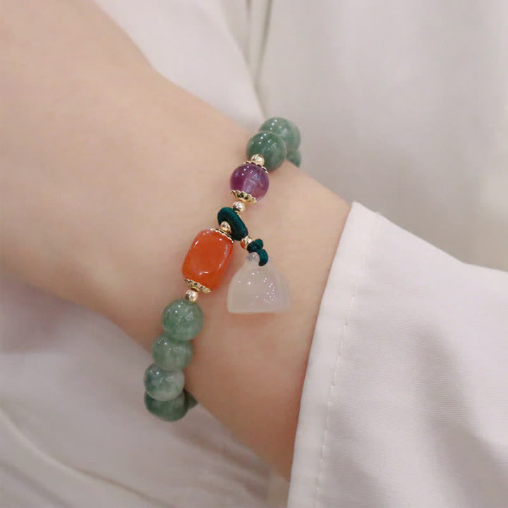 Bracelet de guérison en cristal d'améthyste avec boucle de paix et lotus en jade cyan et citrouille