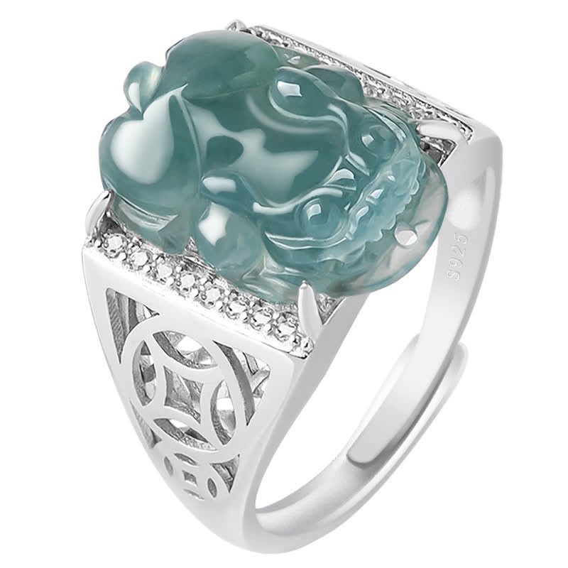 Bague porte-bonheur en jade PiXiu Fengshui en argent sterling 925 Buddha Stones