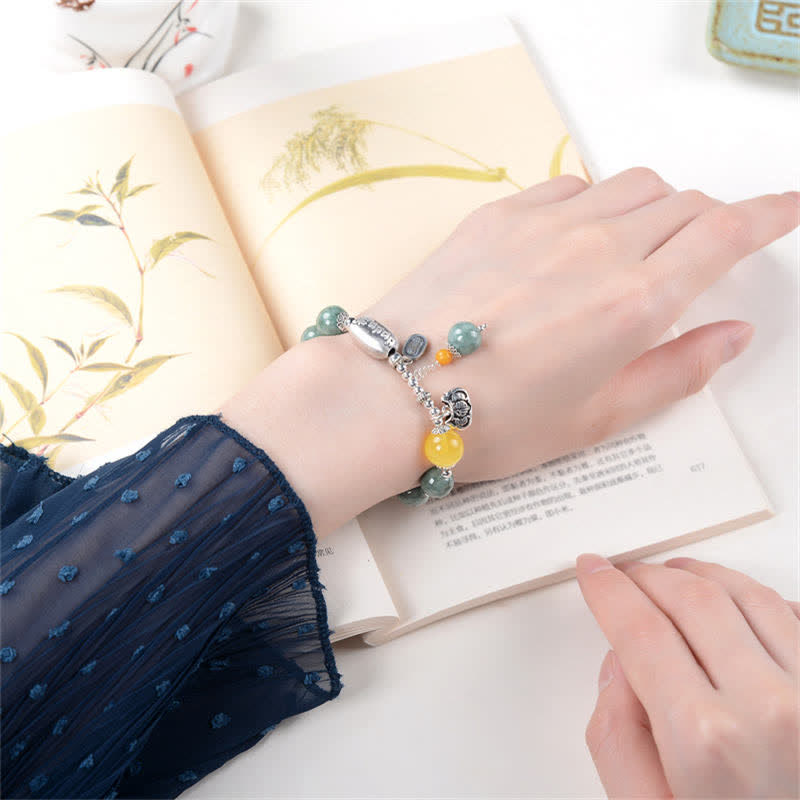 Bracelet de réussite en argent sterling 925 et jade cyan avec Buddha Stones
