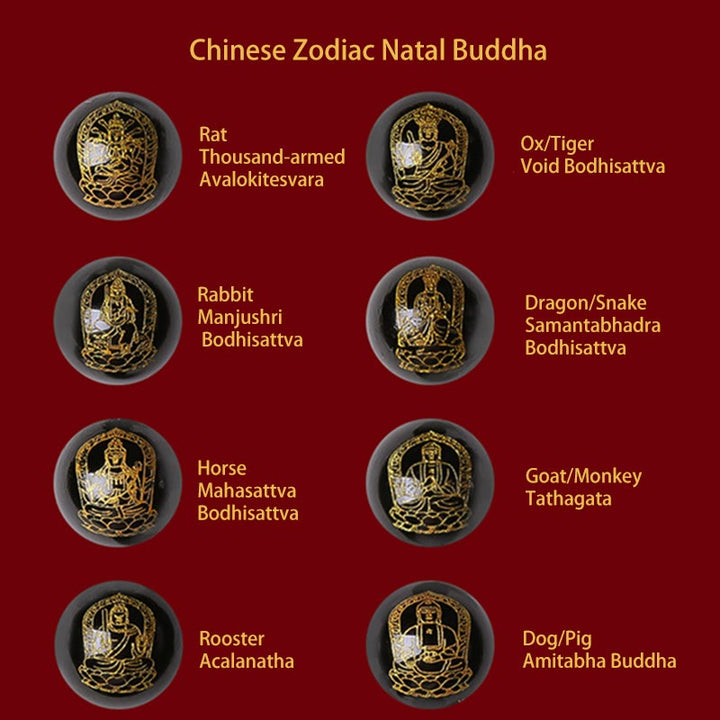 Buddha Stones en argent sterling 925 avec pierres de Bouddha et signe du zodiaque chinois, Bouddha natal, cinabre, Om Mani Padme Hum, calme