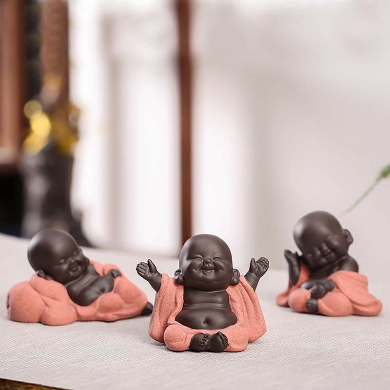 Buddha Stones Toujours Souriant Bouddha Rieur Richesse Chance Argile Violette Statue Maitreya Décoration - image 12