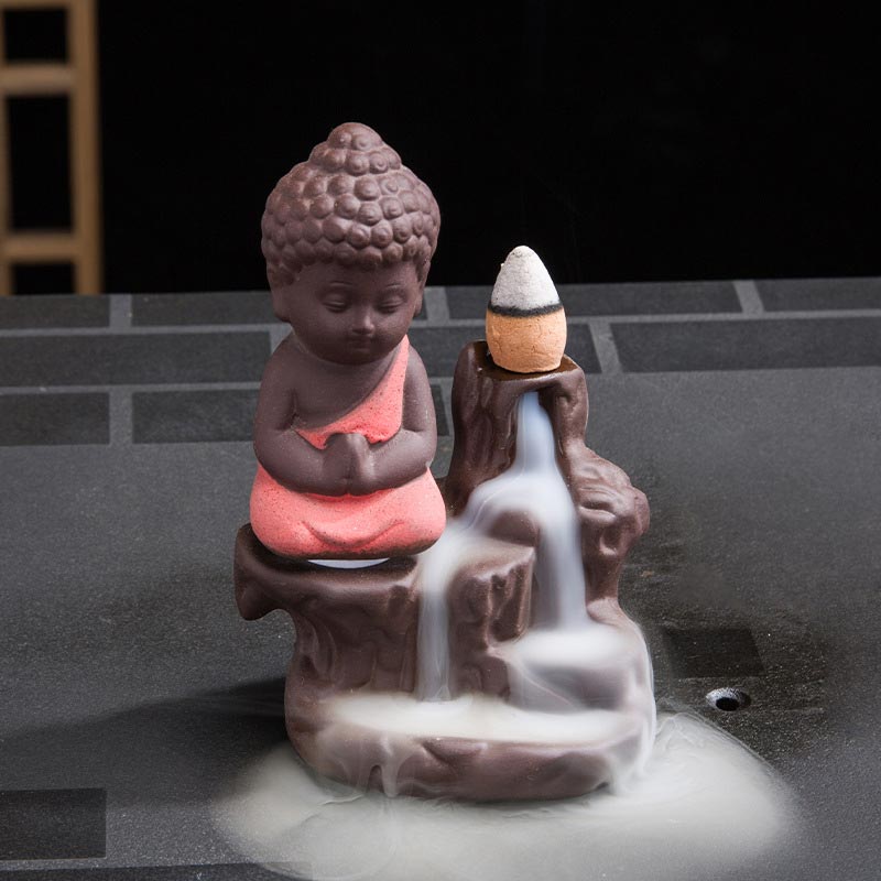 Fontaine à fumée à refoulement en Buddha Stones Brûleur d'encens en céramique Décoration de bénédiction
