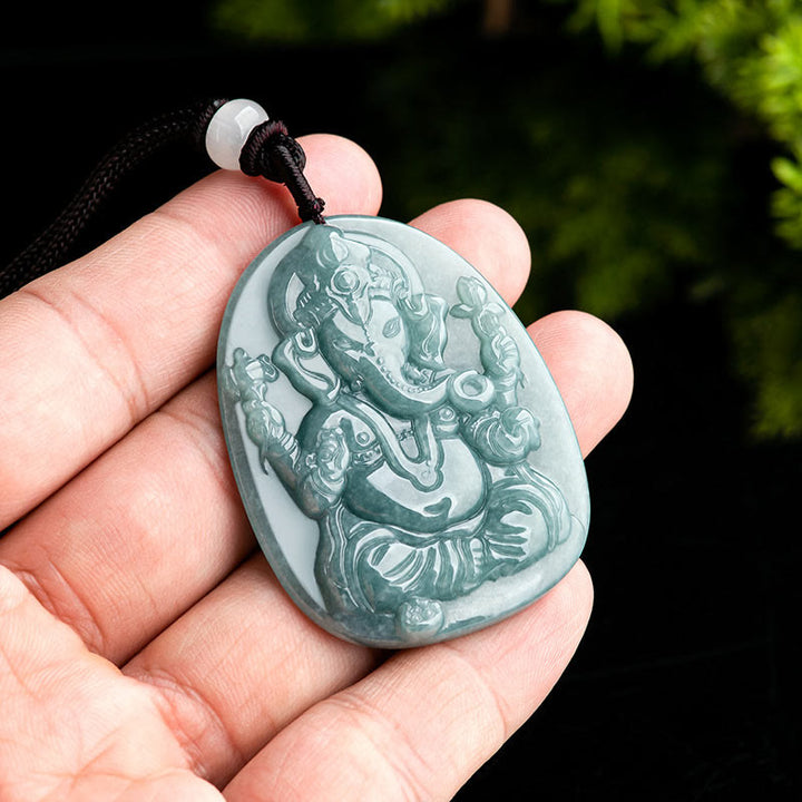 Collier pendentif amulette de protection de l'éléphant Ganesh Ganpati en jade naturel avec Buddha Stones - image 5