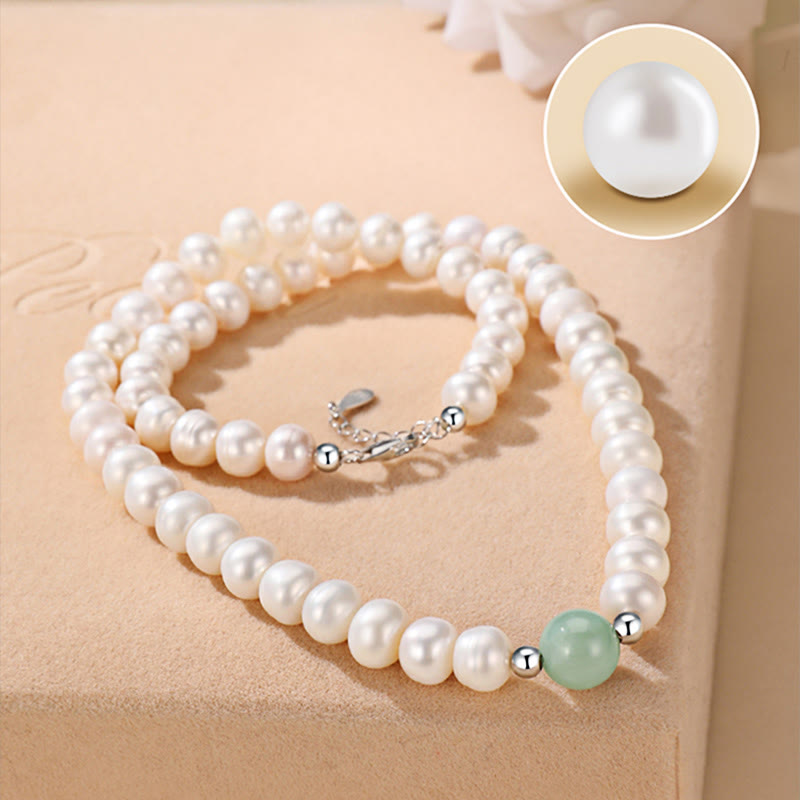 Collier et boucles d'oreilles en argent sterling 925 avec perles naturelles et jade de Buddha Stones avec coffret cadeau