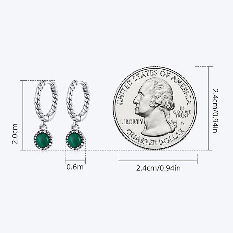 Boucles d'oreilles pendantes anti-anxiété en argent sterling 925 avec malachite ronde - image 10