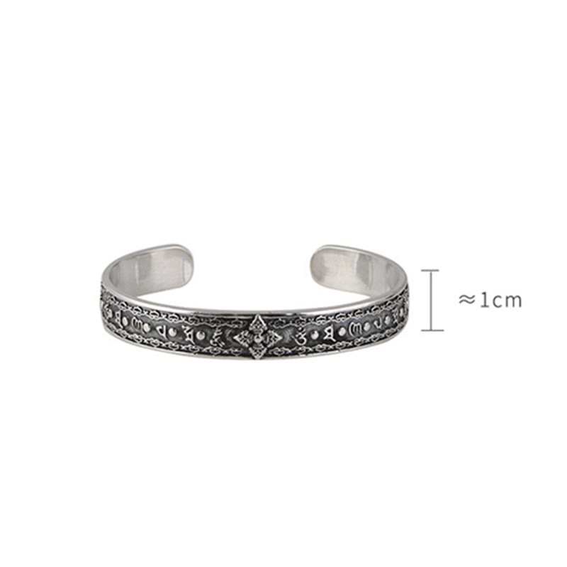 Bracelet manchette de sagesse gravé en argent sterling 925 Buddha Stones Om Mani Padme Hum Double Dorje