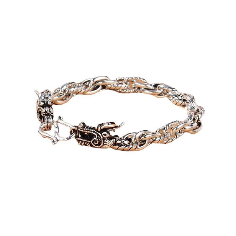Bracelet de protection porte-bonheur en argent sterling 925 Buddha Stones et dragon