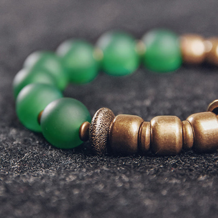 Bracelet tibétain en agate rouge et agate verte en cuivre pour la confiance et la fortune