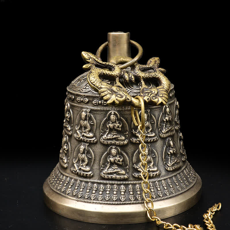Carillon éolien tibétain gravé en forme de dragon et de Bouddha, cloche en cuivre, décoration murale porte-bonheur - image 1