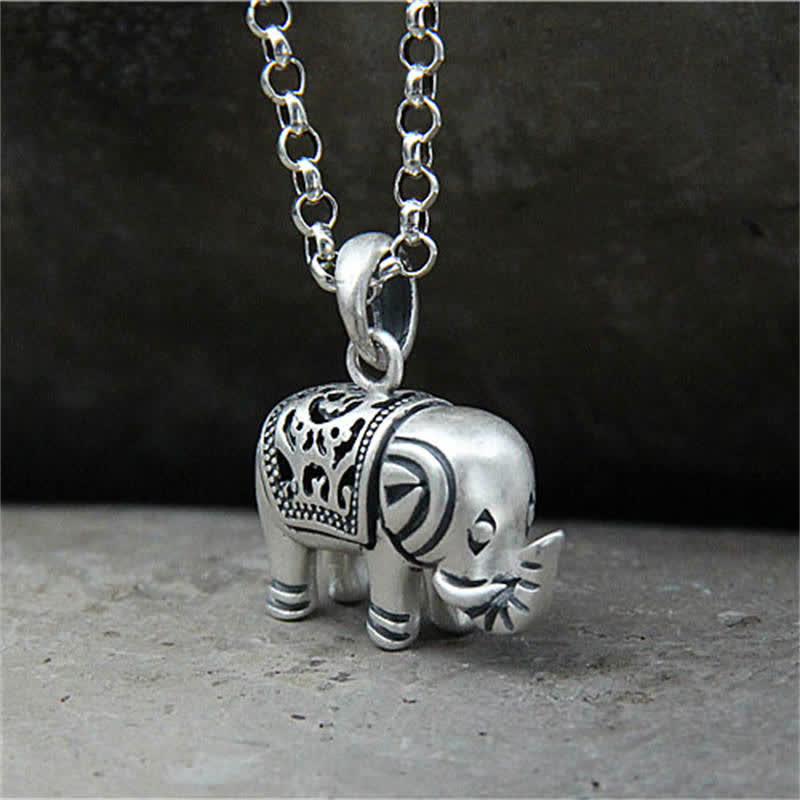 Collier pendentif force éléphant en argent sterling 990 Buddha Stones