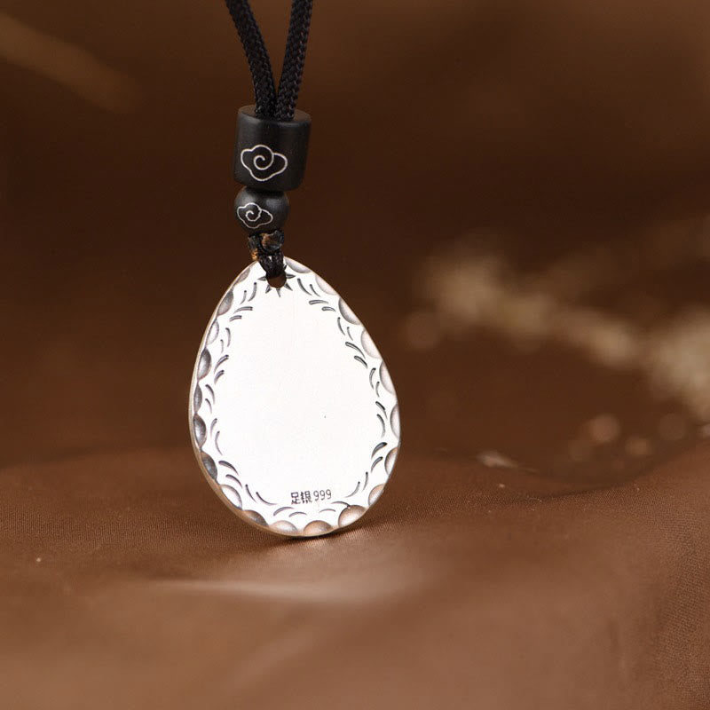 Collier pendentif en argent sterling 999 vintage avec Buddha Stones Yin Yang Bagua en forme de goutte d'eau - image 4