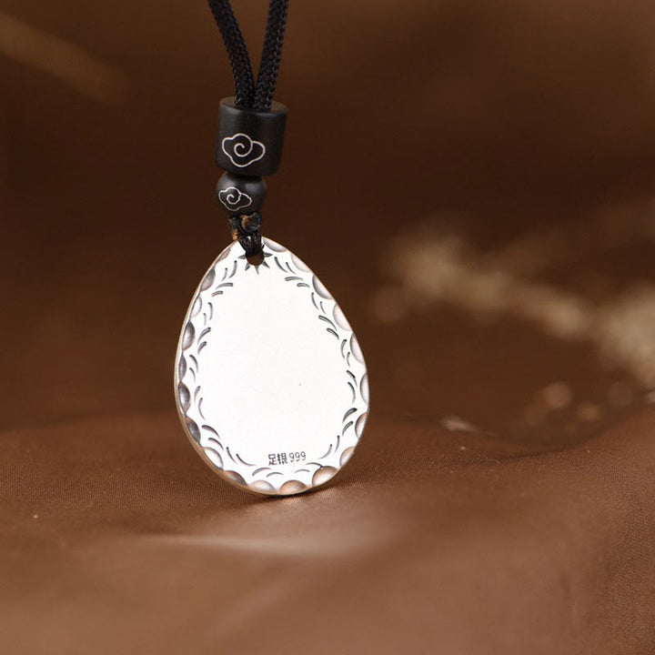 Collier pendentif en argent sterling 999 vintage avec Buddha Stones Yin Yang Bagua en forme de goutte d'eau - image 4