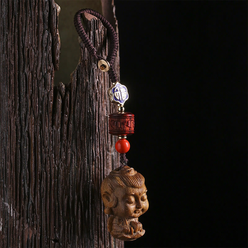 Porte-clés Bouddha du zodiaque chinois en bois de santal vert Om Mani Padme Hum Peace