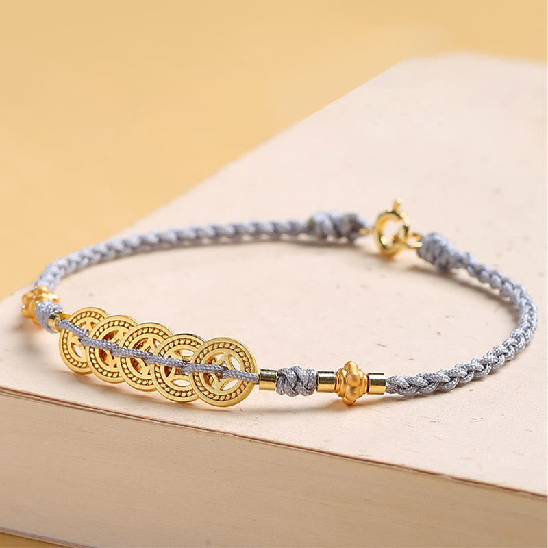 Bracelet tressé en corde bleue avec perles et arbre de fortune en cuivre et Buddha Stones