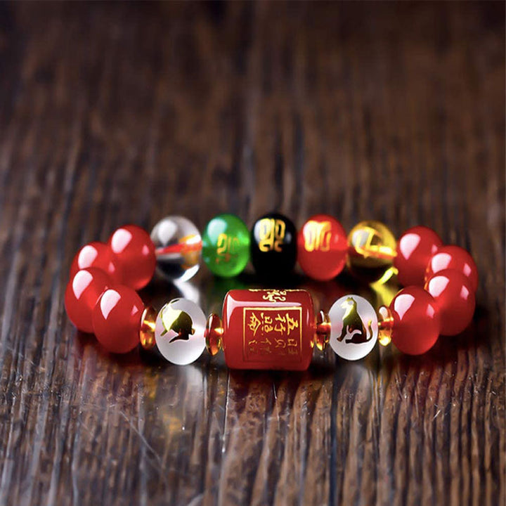 Buddha Stones Zodiaque chinois Feng Shui Obsidienne Bracelet de richesse à cinq éléments