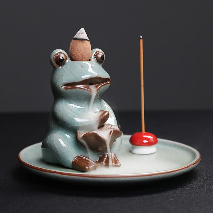 Brûleur d'encens de guérison en céramique en forme de grenouille de méditation