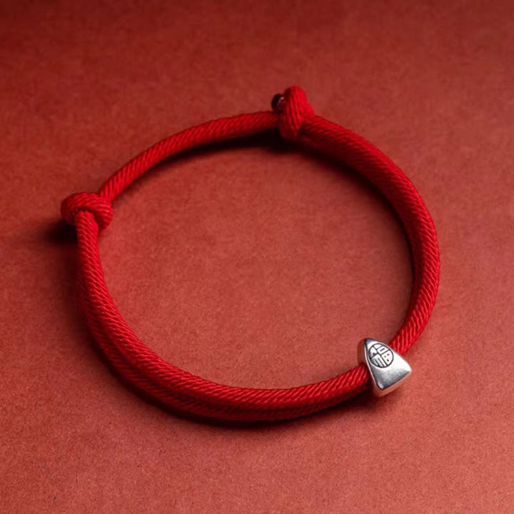 Bracelet tressé fait main en argent sterling 925 avec le personnage Fu et les Buddha Stones