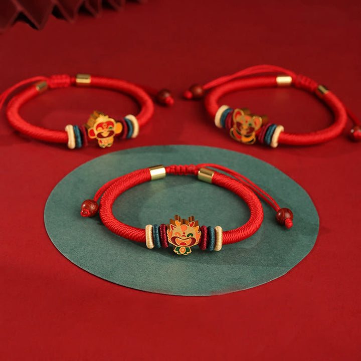 Bracelet tressé rouge en argent sterling 925 fait main avec Buddha Stones Année du Dragon, joli signe du zodiaque chinois