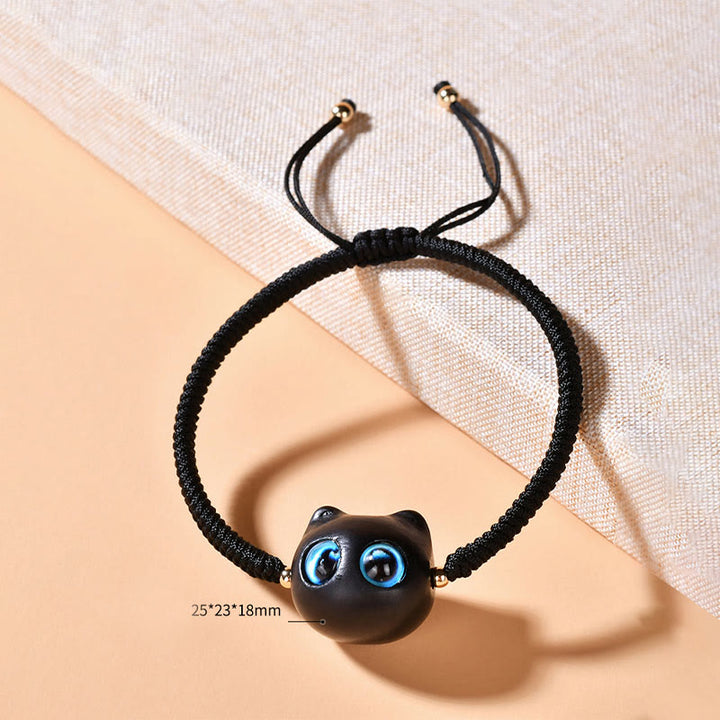 Bracelet tressé en bois d'ébène avec tête de chat et Buddha Stones - image 21