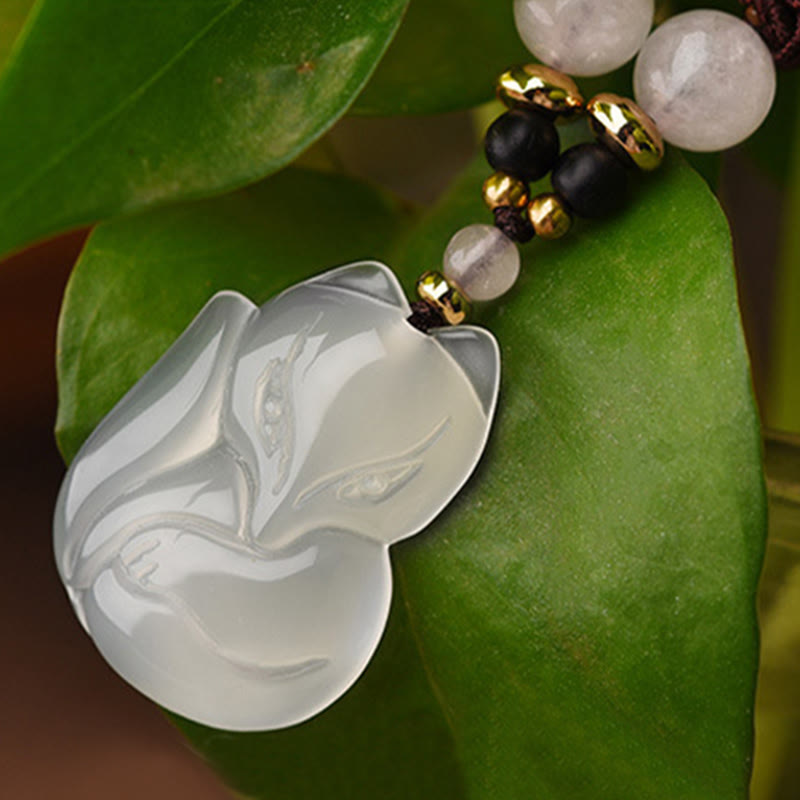 Collier avec pendentif en perles de cristal rose calcédoine et renard Buddha Stones Harmony String - image 6
