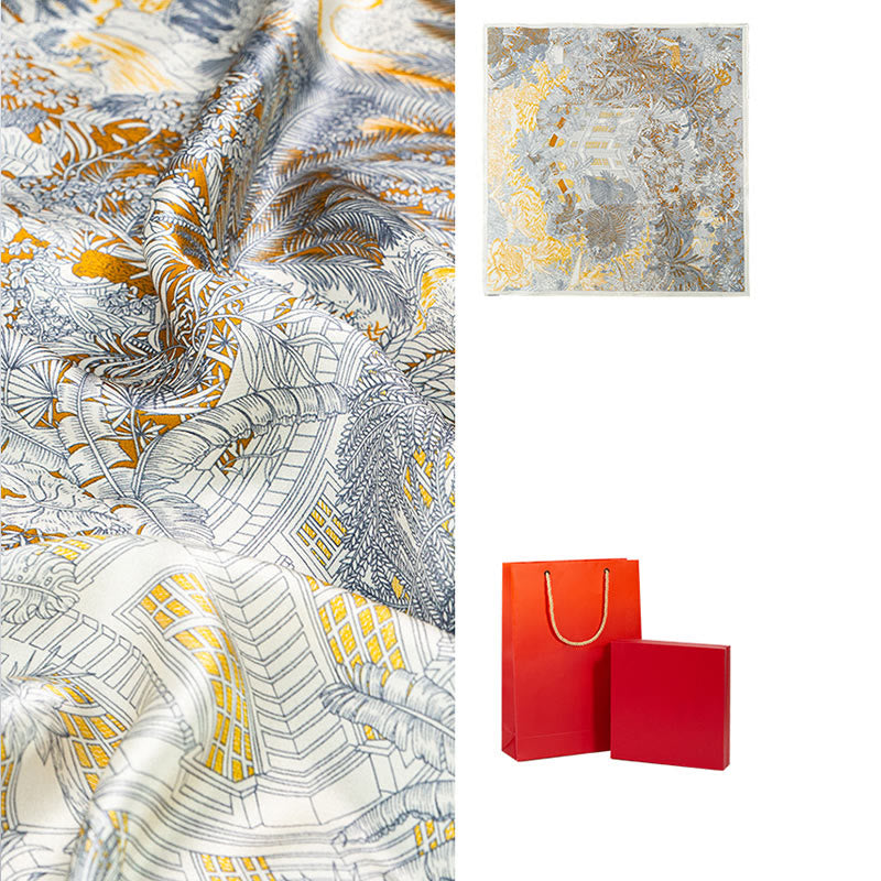 Écharpe en soie de mûrier 100 % peinture à l'huile de la jungle avec Buddha Stones et nuages ​​de bon augure, écharpe de cou en soie double face de qualité supérieure 6A - image 7